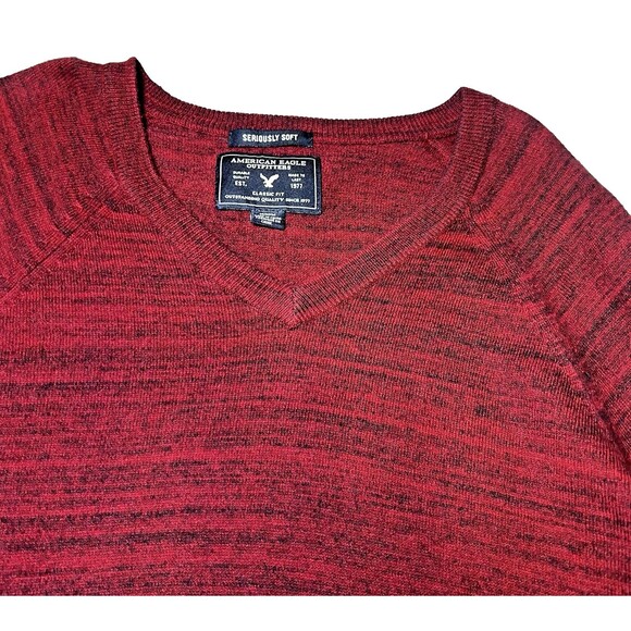 American‎ Eagles V Neck Sweater Mens Size Medium Red Heathered Classic Fit Soft - Picture 1 of 10